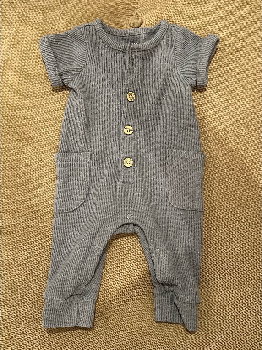 Cat & Jack Grey Ribbed One-Piece Romper with Buttons